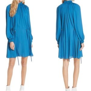Tibi Blue Long-Sleeve Pleated Mini Dress